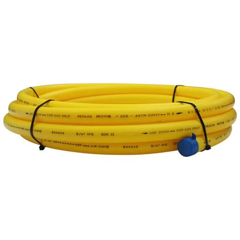 Conveniently coiled for easy transportation. . Underground yellow polyethylene gas pipe